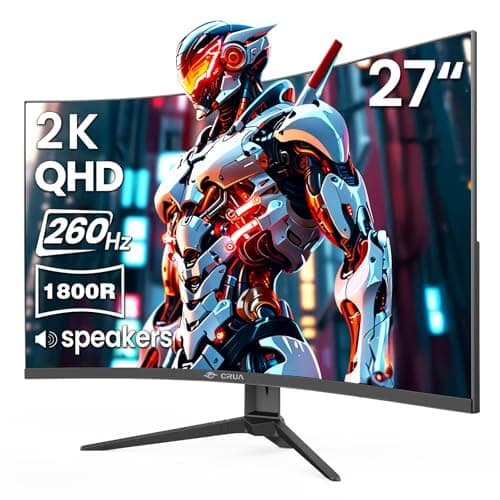 CRUA 27'' Curved Gaming Monitor 260Hz/240Hz, QHD 1440P 1800R VA Panel Computer Monitor with Built-in Speakers, Support AMD FreeSync, 120% sRGB, Blue Light Filter, HDMI2.0 & DP1.4, Wall Mountable-Black - Image 1