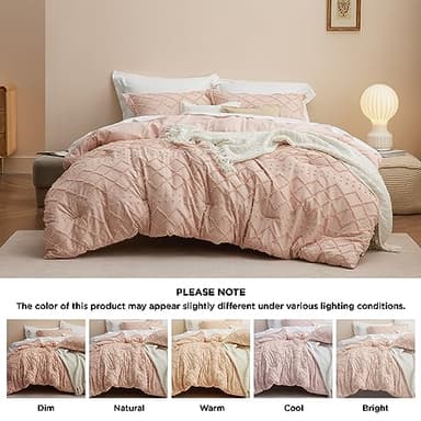 Bedsure Twin/Twin XL Comforter Set - Coral Pink Comforter, Boho Tufted Shabby Chic Bedding, 2 Pieces Vintage Farmhouse Bed Set for All Seasons, Fluffy Soft Bedding with 1 Pillow Sham - Image 8