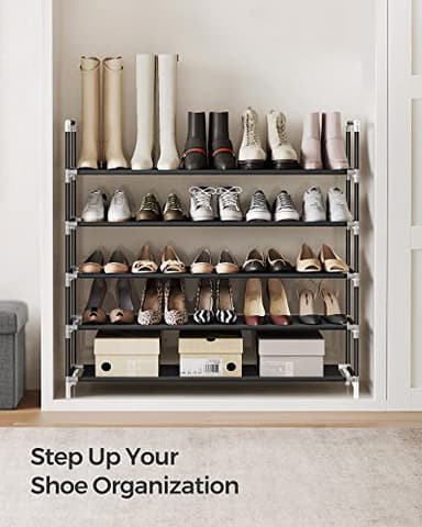 SONGMICS 5-Tier Shoe Rack, Shoe Storage for Hallway Closet, Slim and Space-Saving, Metal Frame, Non-Woven Fabric Shelves, Black ULSH55H - Image 4