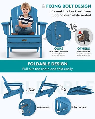 SERWALL Foldable Adirondack Chair Set of 2 for Patio Garden Outdoors-Navy Blue - Image 5