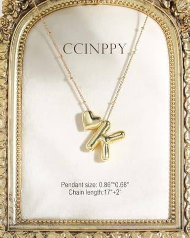 CCINPPY Heart Letter Necklace, 14k Gold Plated Initial Dainty Necklace for Women, Chunky Bubble Balloon Charm Pendant Name Personalized Jewelry Gift, Gold, Letter K - Image 5