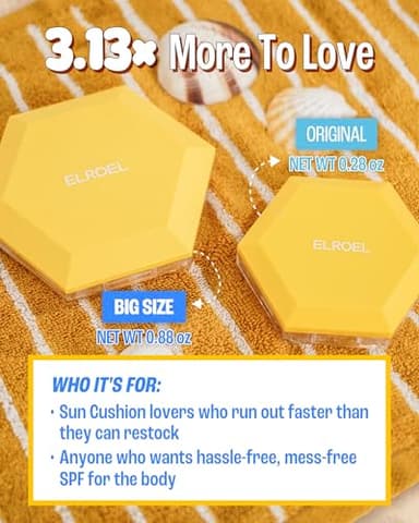 ELROEL Pang Pang Sun Cushion Plus - Korean Hypoallergenic & Lightweight Sunscreen with Puff Sponge - Broad Spectrum SPF50+ PA++++ (0.53 oz) - Image 4