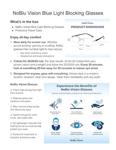 NoBlu Vision Bluelight Glasses for Men & Women – NoBlu No Blue Light Glasses for Women & Men Screen, Eye Strain & Sleep - Computer Gaming BlueEase-Optics with Clear Frame & Travel Case - Image 5
