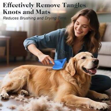 2PCS Slicker Brush for Dogs & Pet Comb,Professional Dog Grooming Brush (Goldendoodles,Poodles,Labradoodles) with Extra Long Pins to Effectively Remove Tangles, Knots and Mats (Blue Large) - Image 2