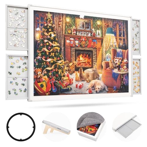 ropoda 1500 Pieces 35"x26" Double-Sided Rotating Plastic Puzzle Board with Drawers and Cover, Portable Jigsaw Puzzle Board,Tilting Puzzle Board,Lazy Susan Spinning Puzzle Boards,Puzzle Table(Grey) - Image 1