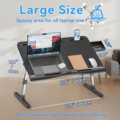 HETTHI Laptop Stand for Bed, Adjustable Leather Bed Desk with Foldable Legs, X-Large Laptop Bed Table Tray with Drawer for Bed Couch Floor Writing Working Reading Eating Painting (Black, 23.6"×15.7") - Image 4