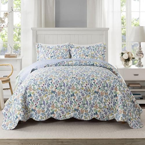 Travan 3-Piece Quilt Set Quilted Bedspread Lightweight Coverlet Set Garden Style Floral Printed Oversized Quilted Bedding Set for All Season, Secret Garden, Queen Size - Image 1
