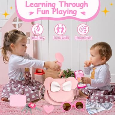 Oisacirg Play Purse for Little Girls, 23PCS Toddler Purse with Pretend Makeup for Kids, Princess Toys Includes Crossbody Bag, Phone, Wallet, Keys, Kids Toy Purse Birthday Gift Toys for Girls 3 4 5 6+ - Image 5