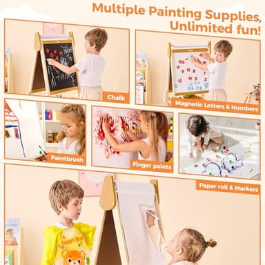 Belleur All-in-One Art Easel for Kids, Adjustable Double Sided Wooden Easel for Toddlers with Magnetic Whiteboard & Chalkboard, Paper Roll, Art Supplies, Child Painting Easel for Kid 2-8 Birthday Gift - Image 5