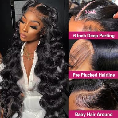 LEFGODY 30 Inch Body Wave Lace Front Wigs Human Hair 200 Density 12a Grade 100% Virgin Human Hair Wigs for Black Women 13x6 Hd Transparent Lace Pre Plucked Natural Black - Image 2