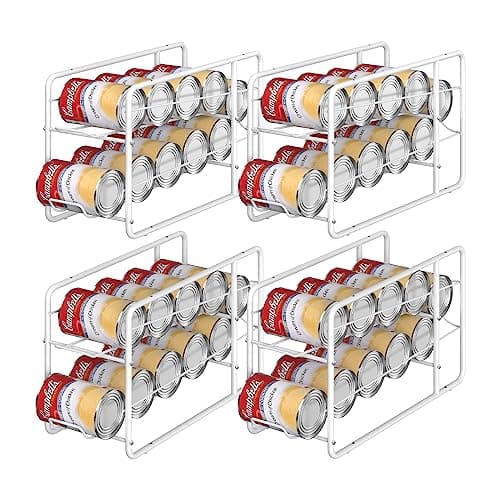 MOOACE 4 Pack Can Dispenser Rack, Stackable Can Storage Organizer Holder for Canned food Kitchen Cabinet Pantry Countertop, White - Image 1