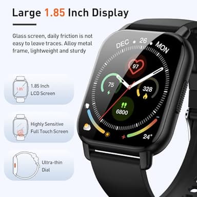 Smart Watch, 1.85" Smartwatch for Men Women(Answer/Make Call), 2025 Fitness Watch with 110+ Sports Modes/Heart Rate/Pedometer/Sleep Monitor, IP68 Waterproof Fitness Activity Tracker for Android iOS - Image 2