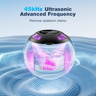 Ultrasonic Retainer Cleaner Machine,45kHz Ultrasonic Cleaner,UV Lamp 360°Cleaning for Dentures,Mouth Guard,Jewelry,Braces,Toothbrush Heads with 250 ML Dental Cleaning Pod, 6 Modes,Black - Image 3
