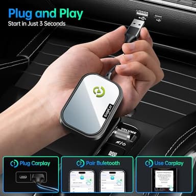 Wireless CarPlay Adapter for Apple iPhone, Converts Factory Wired CarPlay to Wireless CarPlay 2024 Upgrade Plug & Play Auto Connect Fast Easy Use for Cars from 2017 & iPhone iOS 10+ Matte Black - Image 3