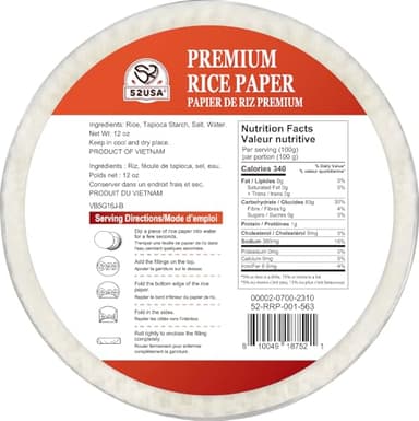 52USA Rice Paper, 1 Pack, Rice Paper Wrappers, Fresh Spring Roll Wrappers & Dumplings-34 Sheets, Gluten-Free Wonton Wrappers, Vegan, Low Carb, Vietnamese Rice Wraps (Round, 22cm) - Image 2