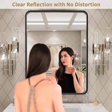 LOAAO 24X32 Inch Black Metal Framed Bathroom Mirror for Wall, Matte Black Bathroom Vanity Mirror Farmhouse, Large Rounded Rectangle Mirror, Anti-Rust, Hangs Horizontally or Vertically - Image 2