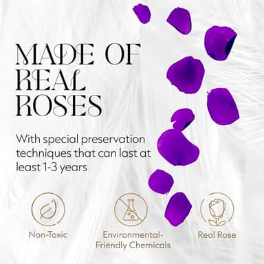 GLAMOUR BOUTIQUE Flower Forever Gift Box 12 Real Preserved Roses in Round Velvet White Box, Handmade, Rose Petals, Birthday, Marriage, Anniversary, Graduation - Purple - Image 3