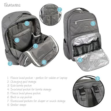 Hudson Baby Unisex Baby Premium Diaper Bag Backpack and Changing Pad, Charcoal, One Size - Image 4