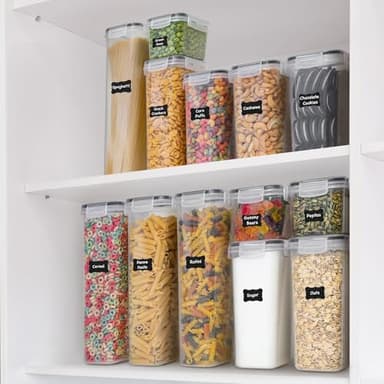 Freshware Kitchen Storage Containers with Lids, 48 PCS Airtight Food Storage Containers, Plastic Kitchen Containers, Pantry Containers for Cereal, Dry Food, Includes Labels, Marker & Measuring Spoons - Image 6