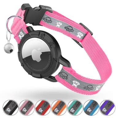 Reflective AirTag Cat Collar, Integrated Cat Tracker Collar with Air Tag Holder and Bell, Safety Elastic Band Cat GPS Collars for Girl Boy Cats, Kittens and Puppies (Hotpink,XS) - Image 1