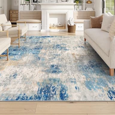 Lahome Modern Abstract Living Room Rug, Washable 8x10 Area Rugs for Bedroom Stain Resistant Non Slip, Large Blue Soft Indoor Carpet for Dining Room Table Apartment, Blue/Grey - Image 8