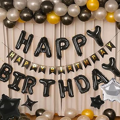 CANREVEL Happy Birthday Banner 13pcs 16 Inch Mylar Foil Letters with 12pcs Star Balloons Birthday Party Decorations - 3D Black - Image 3