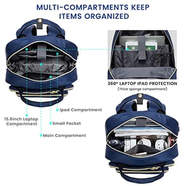 LOVEVOOK 17.3 Inch Laptop Backpack for Women,Fashion Work Backpack Purse for Women Men,Waterproof Travel Work Backpacks Purse for Teacher Nurse, Navy Blue. - Image 9