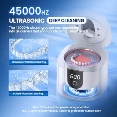 Ultrasonic Retainer Cleaner, 45kHz Retainer Cleaner Machine with 4 Modes Digital Timer, 200ML Denture Cleaner with Mouth Guards, Braces, Toothbrush Heads, Jewelry (White) - Image 5