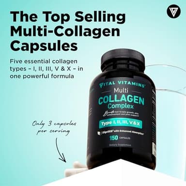 Vital Vitamins Multi Collagen for Women & Men - Type I, II, III, V, X - Grass Fed, Non-GMO - 150 Capsules - Image 2