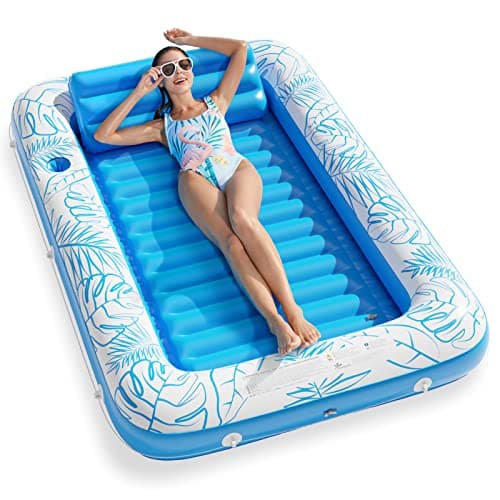 Inflatable Tanning Pool Lounger Float - Jasonwell 4 in 1 Sun Tan Tub Sunbathing Pool Lounge Raft Floatie Toys Water Filled Tanning Bed Mat Pad for Adult Blow Up Kiddie Pool Kids Ball Pit Pool (L) - Image 1