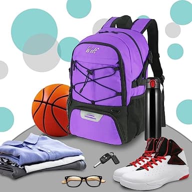 WOLT | Basketball Backpack Large Sports Bag with Separate Ball Holder & Shoes Compartment, Best for Basketball, Soccer, Volleyball, Swim, Gym, Travel (Purple) - Image 5