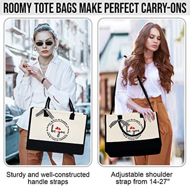 OASSIE Gifts for Women - Be You 13 oz Canvas Tote Bag with Zipper - Mothers Day Teachers Day Birthday Thank You Inspirational Gifts for Women Mom Her Teachers Girlfriend Wife - Image 4