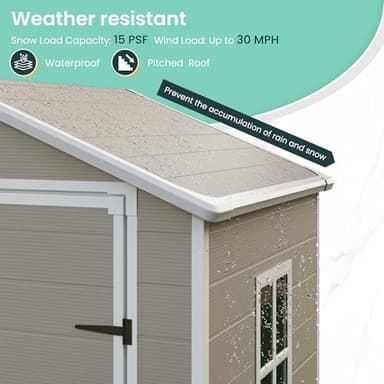 UDPATIO Outdoor Storage Shed 6x4.5 FT, Plastic Resin Outside Sheds & Outdoor Storage for Trash Can, Bike, Lawnmower, Generator, Tool Shed with Lockable Door for Backyard, Lawn, Patio, Light Brown - Image 4