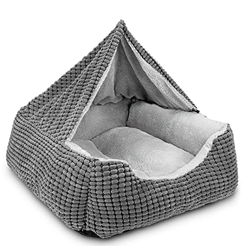 GASUR Dog Beds for Large Medium Small Dogs, Rectangle Cave Hooded Blanket Puppy Bed, Luxury Anti-Anxiety Orthopedic Cat Beds for Indoor Cats, Warmth and Machine Washable (25 inches, Grey) - Image 1