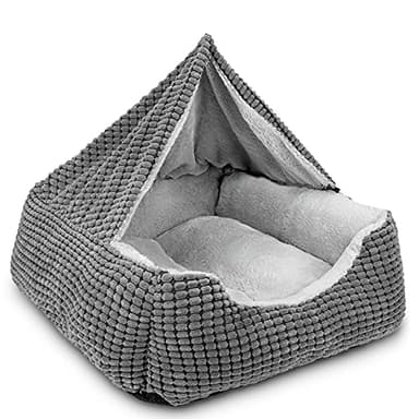 GASUR Dog Beds for Large Medium Small Dogs, Rectangle Cave Hooded Blanket Puppy Bed, Luxury Anti-Anxiety Orthopedic Cat Beds for Indoor Cats, Warmth and Machine Washable (25 inches, Grey) - Image 1
