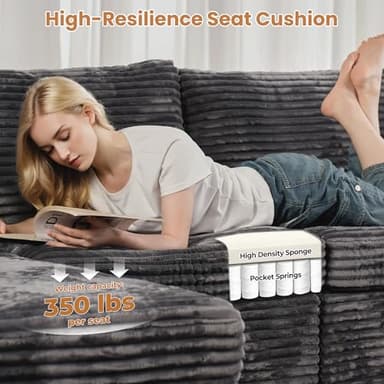 ovios Sectional Sofa Couch with U-Shape Chaise Sofa Bed, Comfy Modular Cloud Couches with Deep Seat, Modern Upholstered Plush Corduroy Sofas Set for Living Room, 7-Seater, Grey - Image 6