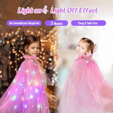 Meland Princess Dress Up for Girls, Light Up Princess Cape with Crown, Dress Up Clothes Birthday Gift for Girls Toys 3-8 - Image 4