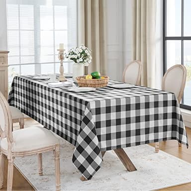 Softalker Gingham Checkered Rectangle Tablecloth - Waterproof Buffalo Plaid Table Cloth Stain Resistant Washable Table Cover for Picnic/Camping/Outdoor - Black and White, 60 x 84 Inch - Image 6