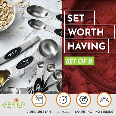 Spring Chef Stainless Steel Magnetic Measuring Spoons Set with Strong N45 Magnets, Heavy Duty Metal Kitchen Gadgets for Baking & Cooking, Fits in Most Kitchen Spice Jars, Set of 8 with Leveler, Black - Image 4