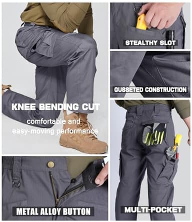 SPOSULEI Mens Cargo Pants Ripstop Work Hiking Pants Outdoor Breathable Quick Dry Stretch Tactical Construction Travel Working Pants with 9 Pockets Dark Grey 36Wx34L - Image 4