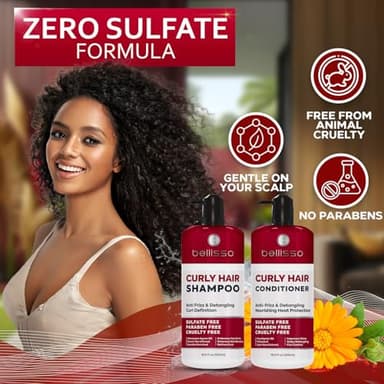 Curly Hair Shampoo and Conditioner Set - For Defining Wavy, Permed, Frizzy, Fine and Black Curls - Moisturizing, Sulfate Free Formula for Women and Men - Products are Safe for Color Treated Locks - Image 5