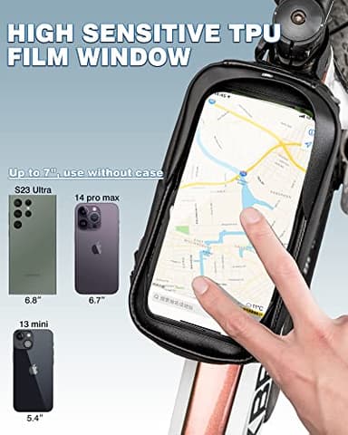 ROCK BROS Bike/Bicycle Phone Front Frame Bag, Waterproof, Tube Bag,Cycling Pouch, Bike Accessories for Men Compatible Phone Under 7” - Image 3
