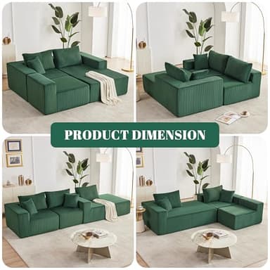Weture 108” Modular Sectional Sofa, Cloud Sectional Couch with Deep Seat, Modern Modular L-Shape Sofa with Chaise,Upholstered Couches for Living Room Bedroom (Corduroy, Green) - Image 5