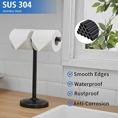 RUMOSE 13 Inch Oil Rubbed Bronze Towel Stand Hand Towel Holder Bathroom Kitchen Vanity Countertop T-Shape Towel Rack Free Standing Stainless Steel Towel Bar Towel Ring - Image 6