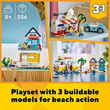 LEGO Creator 3 in 1 Beach Camper Van Building Kit, Transforms from a Campervan to Ice Cream Shop to Beach House, Great Gift for Surfer Boys and Girls, Pretend Play Beach Life, 31138 - Image 2
