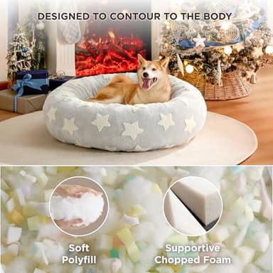 LE SURE Donut Large Dog Bed - Round Cat Beds for Indoor Cats Anti-Anxiety Calming Pet Beds, Washable Cute Modern Beds with Jacquard Shaggy Plush & Anti Slip Bottom, 36 Inch, Galaxy Grey - Image 3