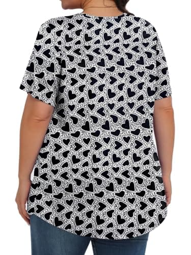 Womens Plus Size Tops Tunic Short Sleeve Crew Neck Shirts Casual Soft Blouse Black Heart 3X - Image 4