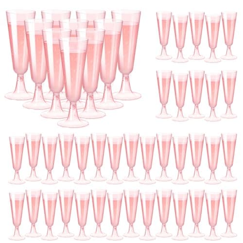 SUREHOME Pink Champagne Flutes Plastic Champagne Glasses Disposable Mimosa Glasses 40 Pack 5 Oz Acrylic Stemware Cocktail Cups Bulk for Valentines Wedding Toasting Engagement Party Supplies - Image 1