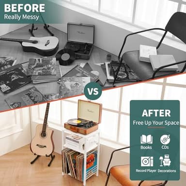 Yoobure Record Player Stand, 3-Tier White Side Table with Charging Station, Small End Table Record Holder with Vinyl Storage, Beside Tables Turntable Stand for Album CD, Night Stand for Living Room - Image 7