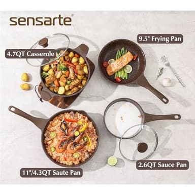 SENSARTE Nonstick Cookware Set 16-Piece, Healthy Pots and Pans Set, Non-stick Kitchen Cooking Set with Stay-Cool Handles, Silicone Utensils and Pot Protectors - Image 8